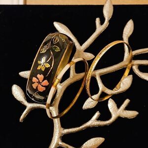 Enamel Floral bracelet,  white and gold bracelets lot of 3